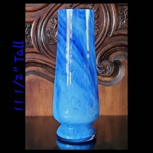11 1/2" Cobalt & Clr Overlay White Hand Crafted Vase